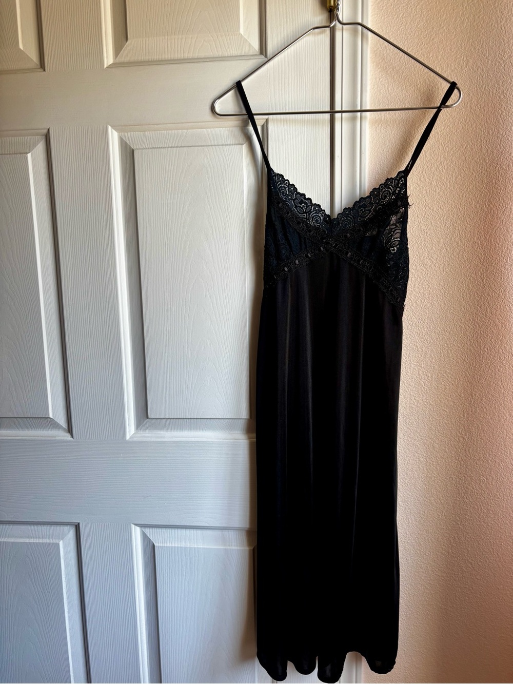 Black Lace-Trim Slip Dress for Women